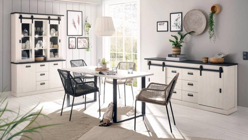 IMV Esszimmer-Set Esszimmer Sherwood D2 Pinie weiß anthrazit mit soft-close, (3-St) von IMV