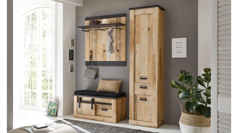 IMV Garderoben-Set Garderobe Sherwood G2 Old Style anthrazit mit Sitzkissen, (3-St) von IMV