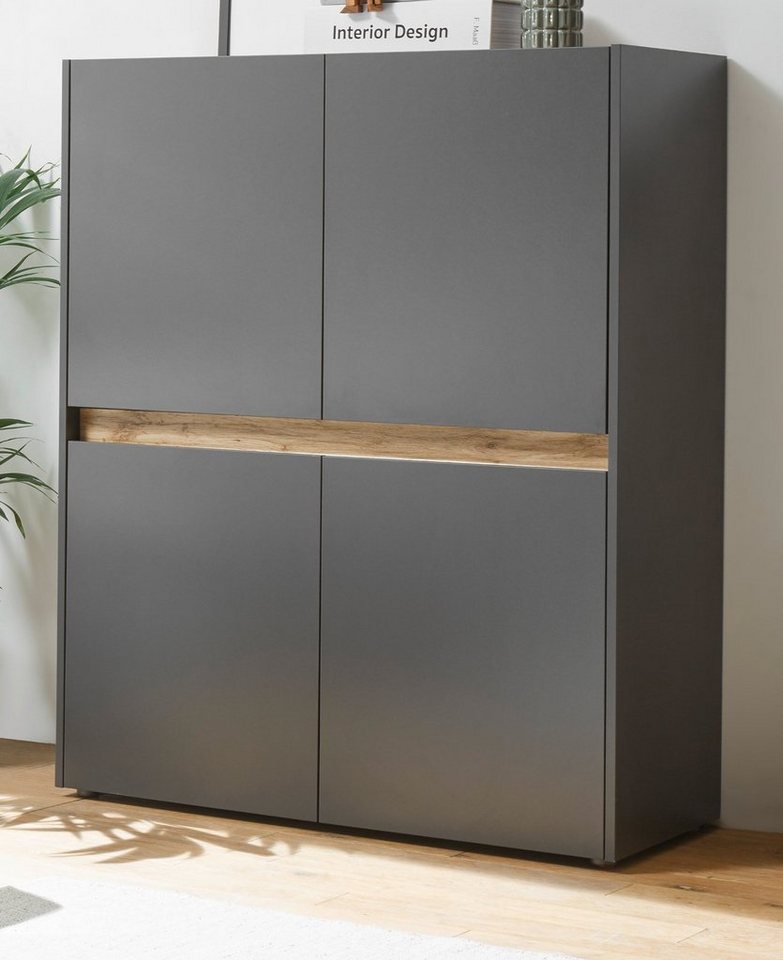 Furn.Design Highboard Center (Büroschrank in grau matt mit Wotan Eiche, 4-türig, 100 x 122 cm), mit 8 Fächern von Furn.Design