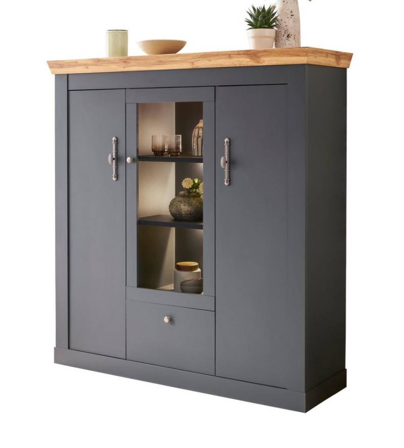 Furn.Design Highboard Ribera (Schrank in matt grau mit Wotan Eiche, 141 x 146 cm), mit Soft-Close-Funktion von Furn.Design