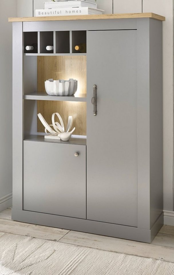 Furn.Design Highboard Rideau (Kommode in grau mit Artisan Eiche, 103 x 142 cm), mit Flaschenregal, Landhausstil von Furn.Design