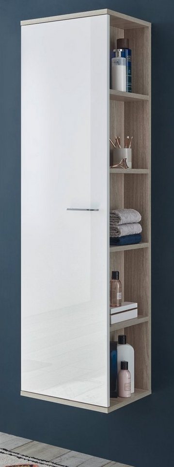 Furn.Design Hochschrank Venni (Badschrank in weiß und Eiche, 38 x 140 cm) Hochglanz lackiert von Furn.Design