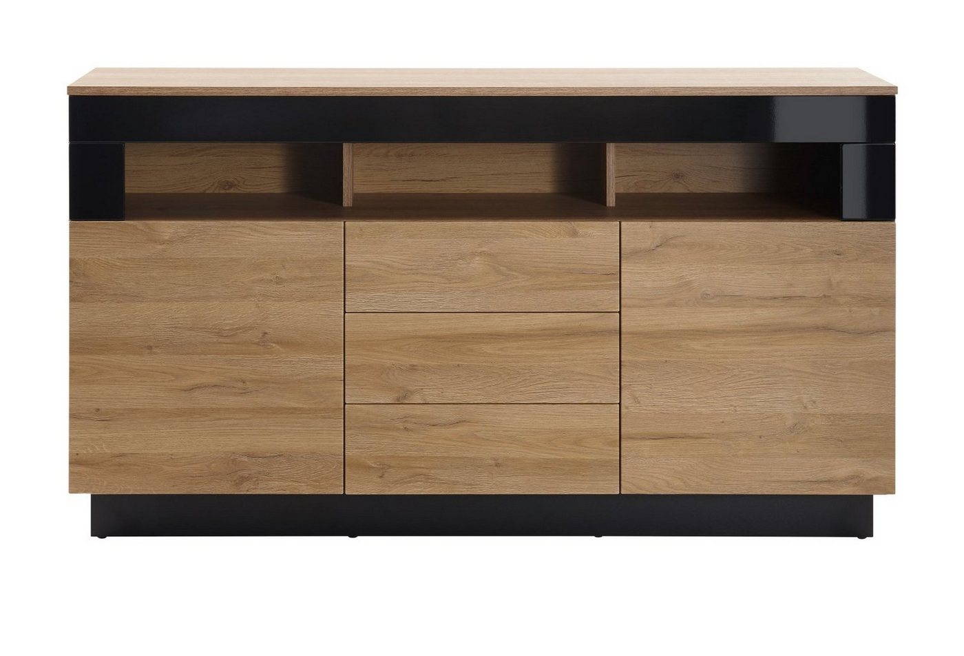 Furn.Design Kommode Savanna (Sideboard in Eiche mit schwarz Hochglanz, 149 x 85 cm), mit Push-to-Open-Funktion von Furn.Design