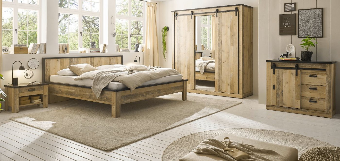 Furn.Design Komplettschlafzimmer Stove, (in Used Wood, 5-teilig), mit Schiebetüren und Soft-Close von Furn.Design