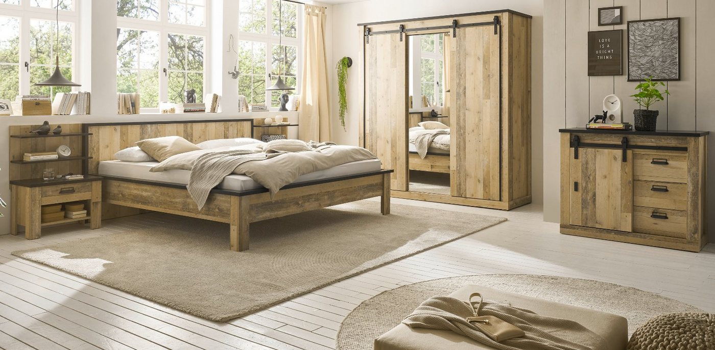 Furn.Design Komplettschlafzimmer Stove, (in Used Wood, 7-teilig, Liegefläche 180 x 200 cm), mit Soft-Close, mit Schiebetüren von Furn.Design