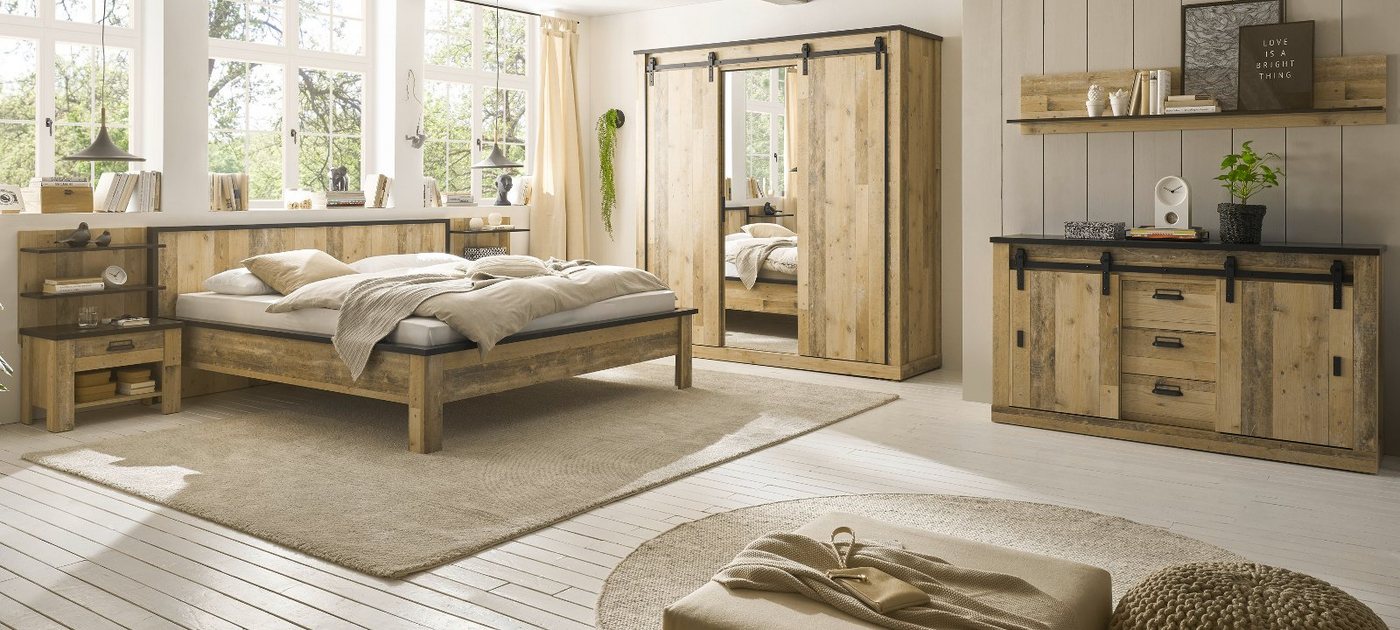 Furn.Design Komplettschlafzimmer Stove, (in Used Wood, 8-teilig, Liegefläche 180 x 200 cm), mit Soft-Close, mit Schiebetüren von Furn.Design