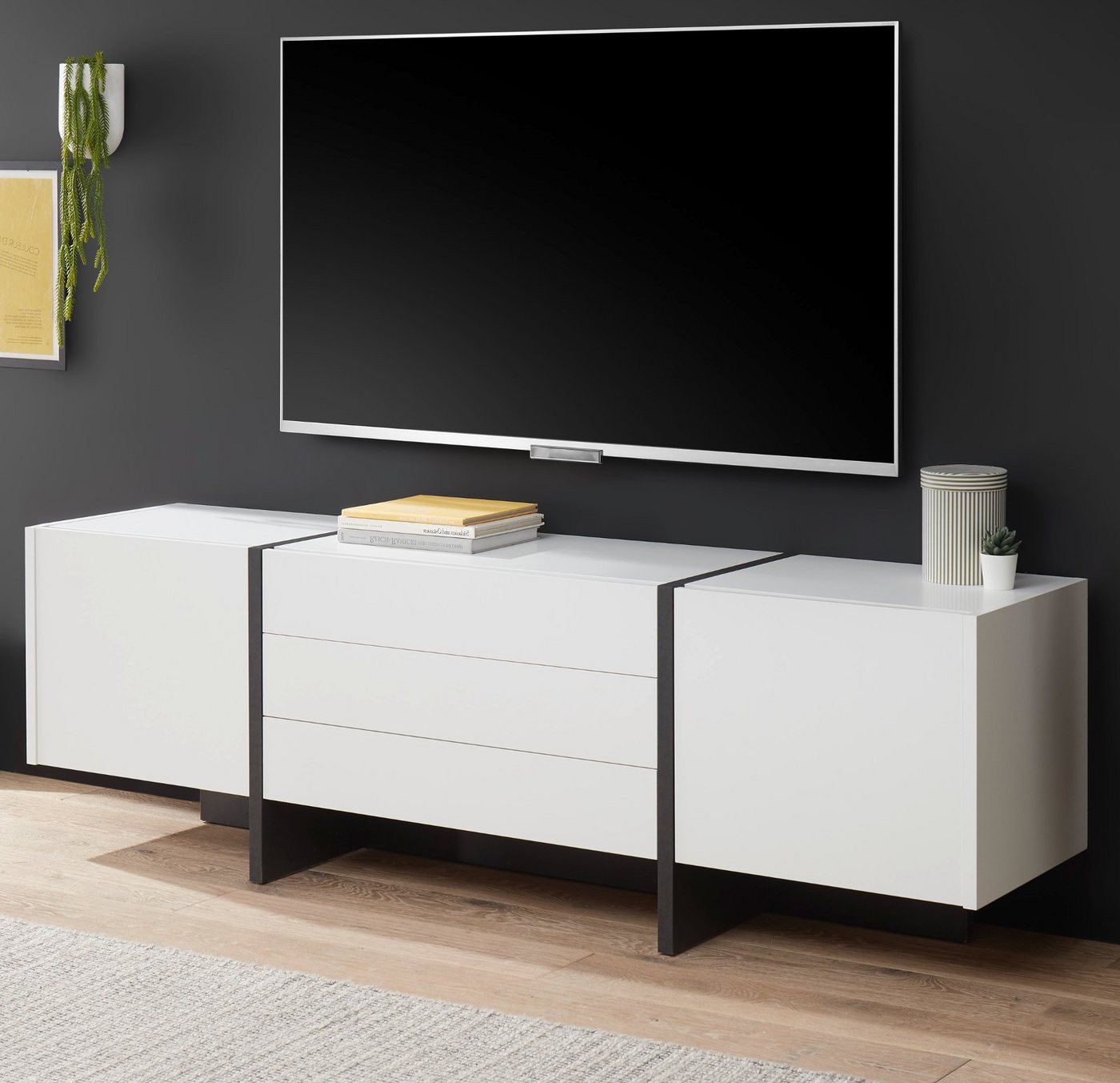 Furn.Design Lowboard Design-M (TV Unterschrank in weiß mit grau, 190 x 60 cm), mit Push-To-Open und Soft-Close von Furn.Design
