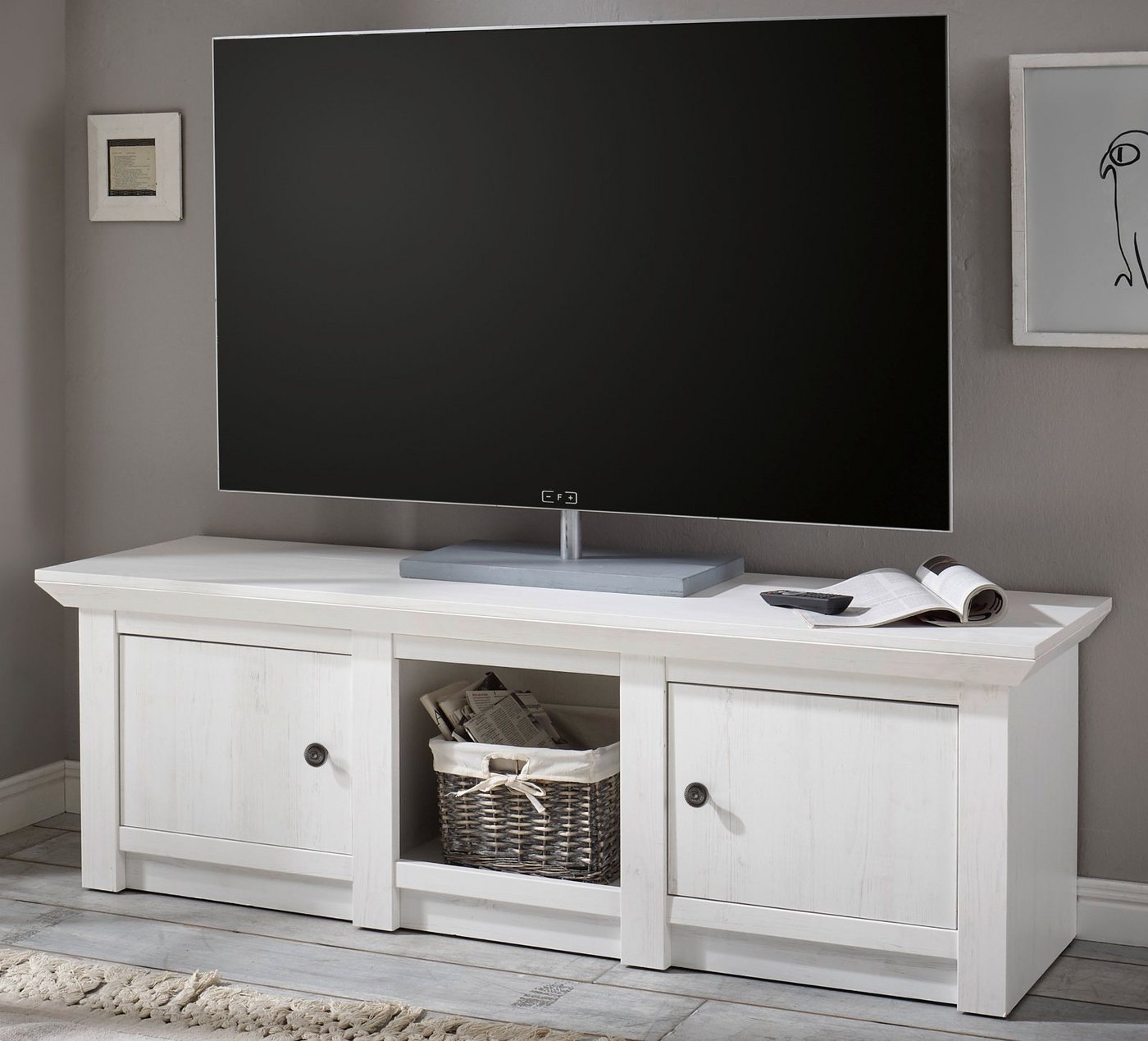 Furn.Design Lowboard Hooge (TV Unterschrank in Pinie weiß Landhaus, 152 x 51 cm), mit Stauraum von Furn.Design