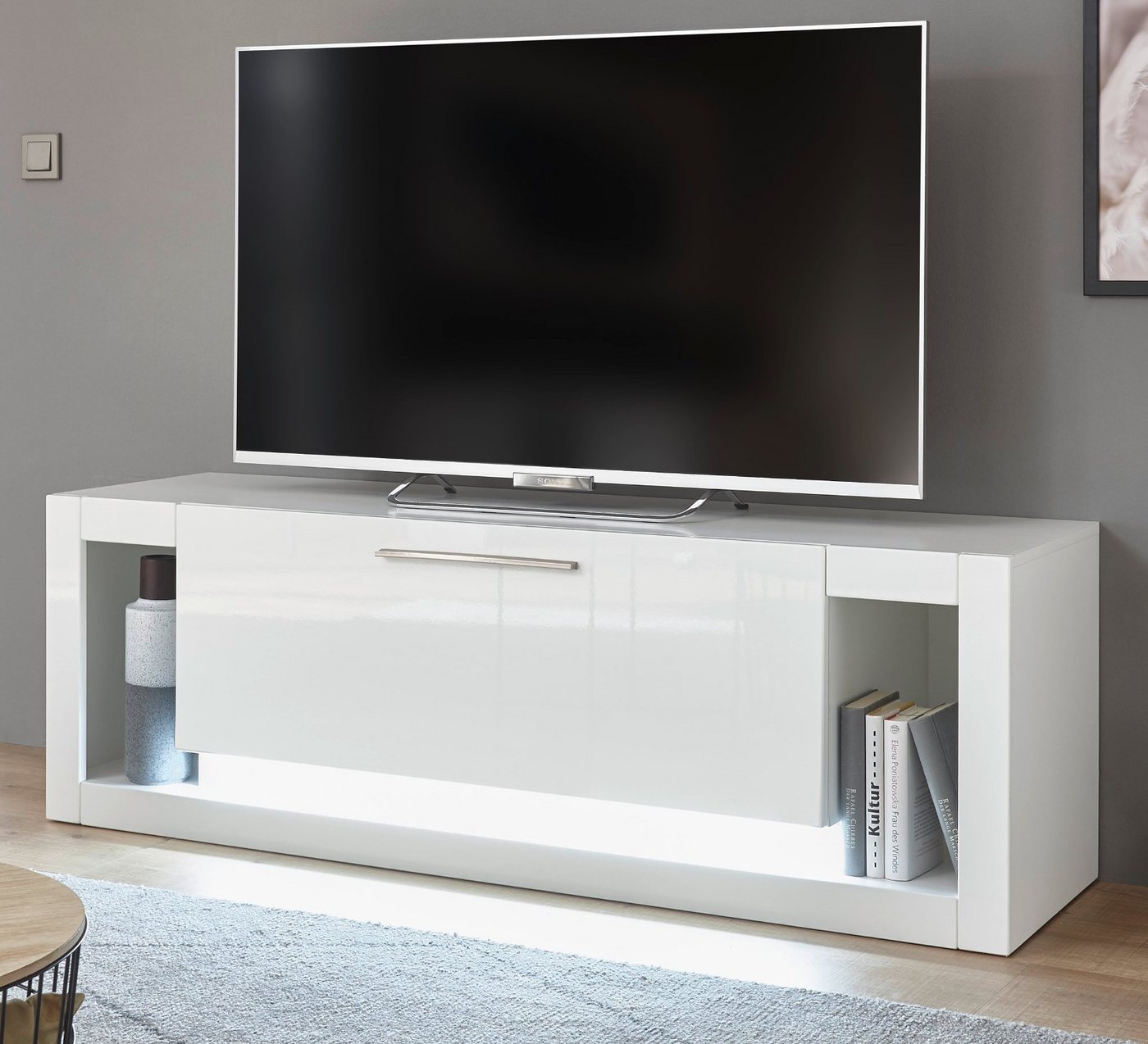 Furn.Design Lowboard Ladis (TV Unterschrank in weiß Hochglanz, 150 x 49 cm), mit Stauraum von Furn.Design