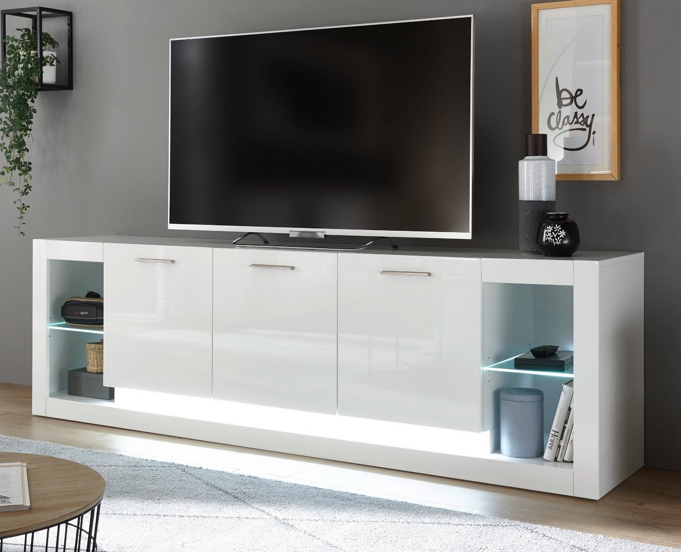 Furn.Design Lowboard Ladis (TV Unterschrank in weiß Hochglanz, 198 x 61 cm), Komforthöhe, 6 Stauraumfächer von Furn.Design