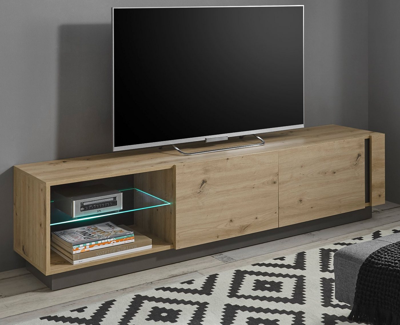 Furn.Design Lowboard Louna (Flat-TV Unterschrank Eiche Artisan und Graphit grau, 188 x 46 cm), mit Push-Open-Funktion von Furn.Design