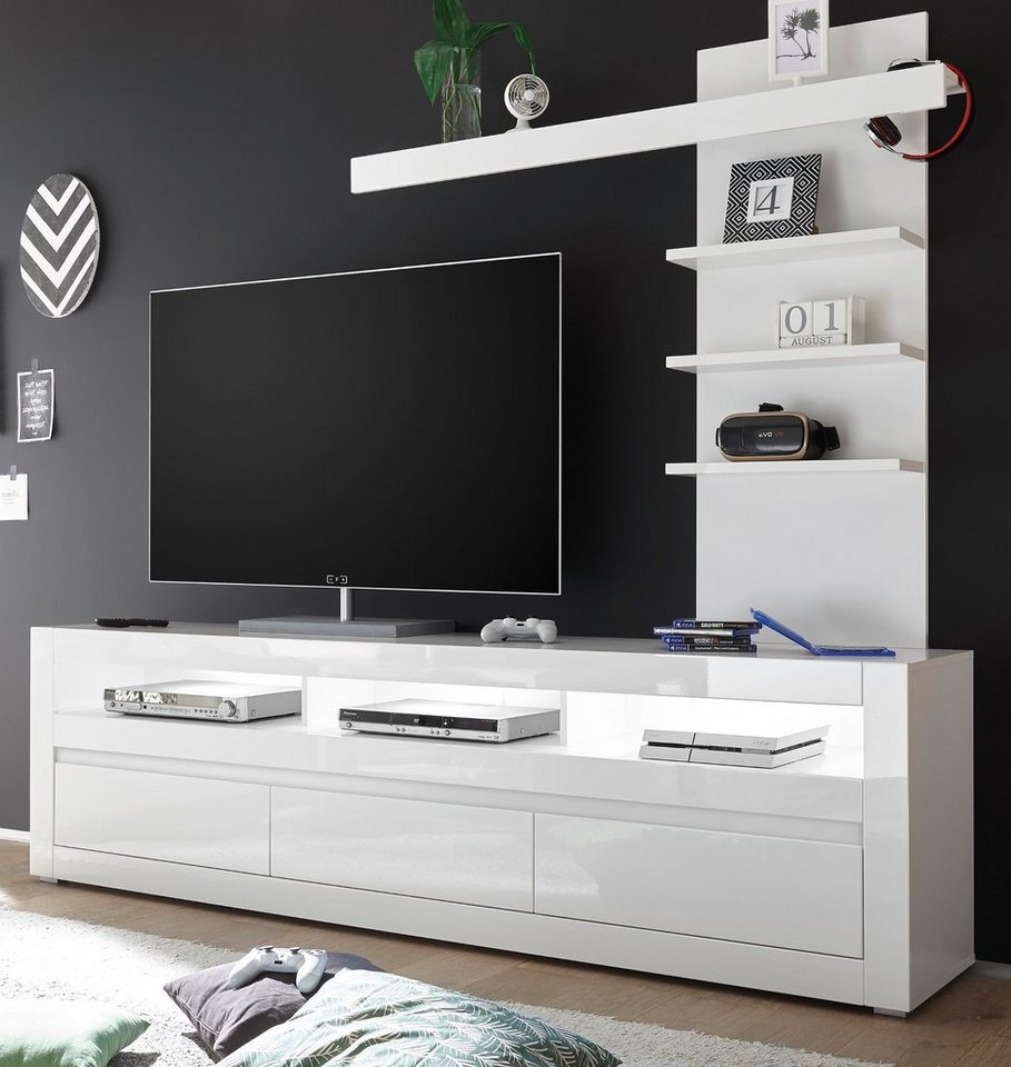 Furn.Design Lowboard Nobile (TV Unterschrank 217 cm in weiß, mit Komforthöhe 63 cm), Hochglanz, mit Soft-Close von Furn.Design