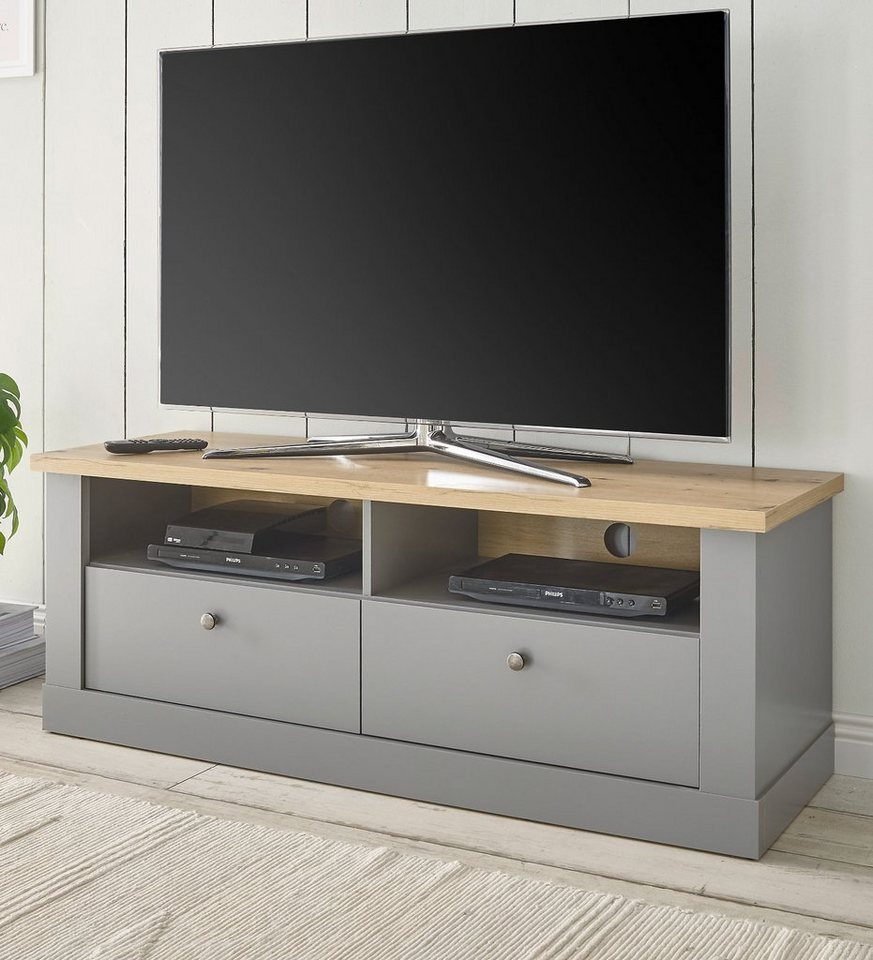 Furn.Design Lowboard Rideau (TV Unterschrank in grau mit Artisan Eiche, 132 x 48 cm), mit Schubladen, Landhausstil von Furn.Design