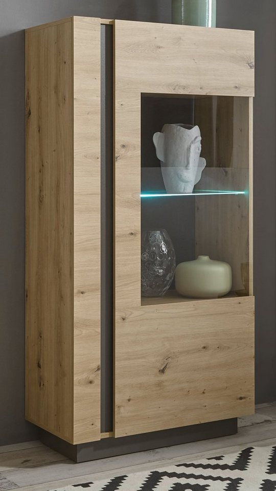 Furn.Design Midischrank Louna (Vitrine in Eiche Artisan und Graphit grau, 72 x 154 cm) mit Soft-Close von Furn.Design