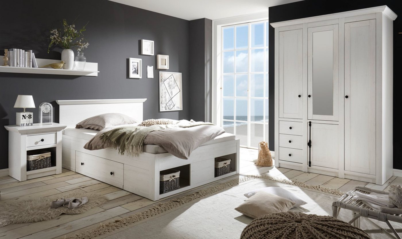 Furn.Design Schlafzimmer-Set Hooge, (in Pinie weiß Landhaus, mit Bett 140x200 cm), inklusive Bettschubkästen von Furn.Design