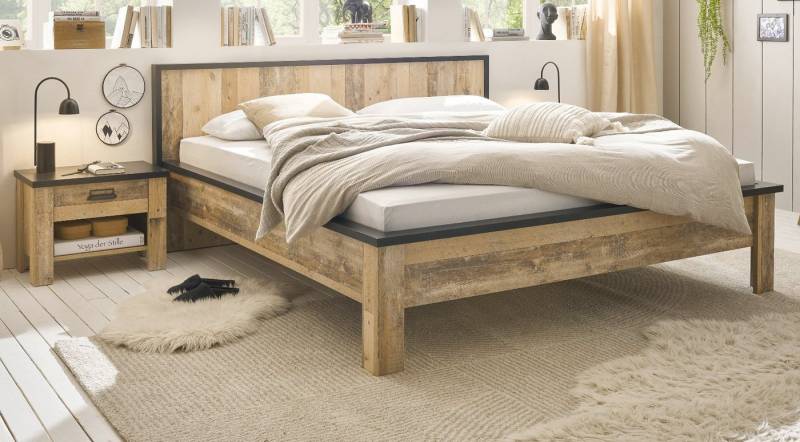 Furn.Design Schlafzimmer-Set Stove, (Bettanlage in Used Wood, 3-teilig, mit Doppelbett 180 x 200 cm), Soft-Close-Funktion von Furn.Design