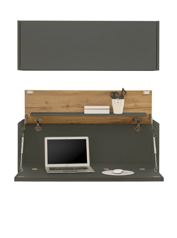 Furn.Design Schreibtisch Center (Homeoffice 2-teilig in grau mit Wotan Eche, Breite 100 cm), ausklappbarer Sekretär von Furn.Design