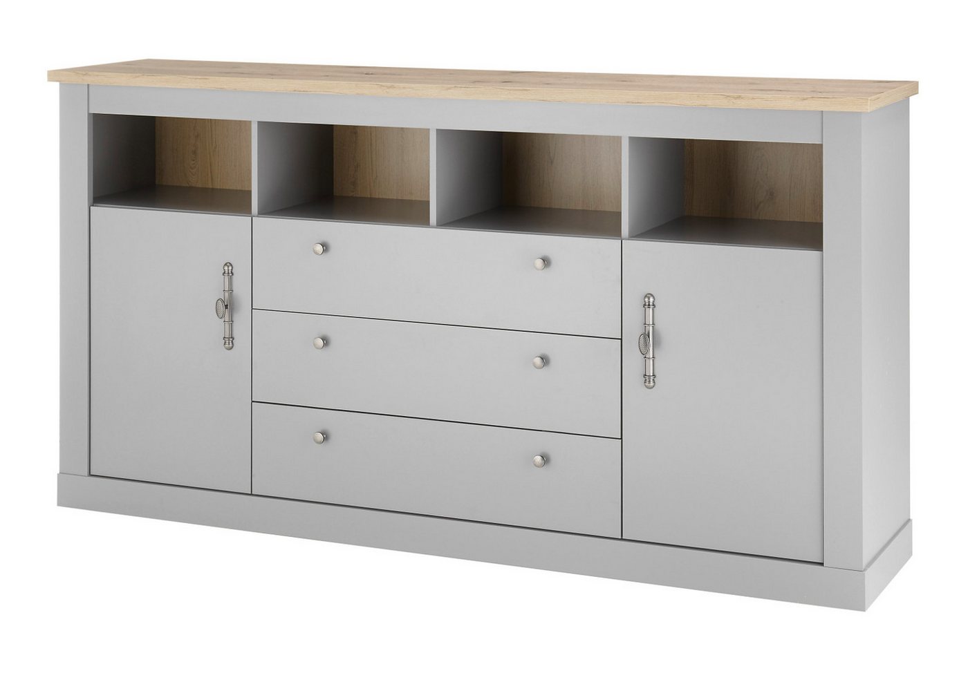 Furn.Design Sideboard Rideau (Große Anrichte in grau und Eiche Artisan, 198 x 104 cm), mit viel Stauraum, Landhausstil von Furn.Design