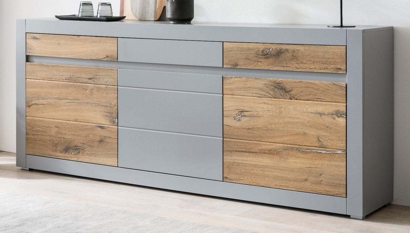 Furn.Design Sideboard Tamaris (Anrichte in matt grau mit Eiche, 217 x 90 cm), mit Soft-Close-Funktion von Furn.Design