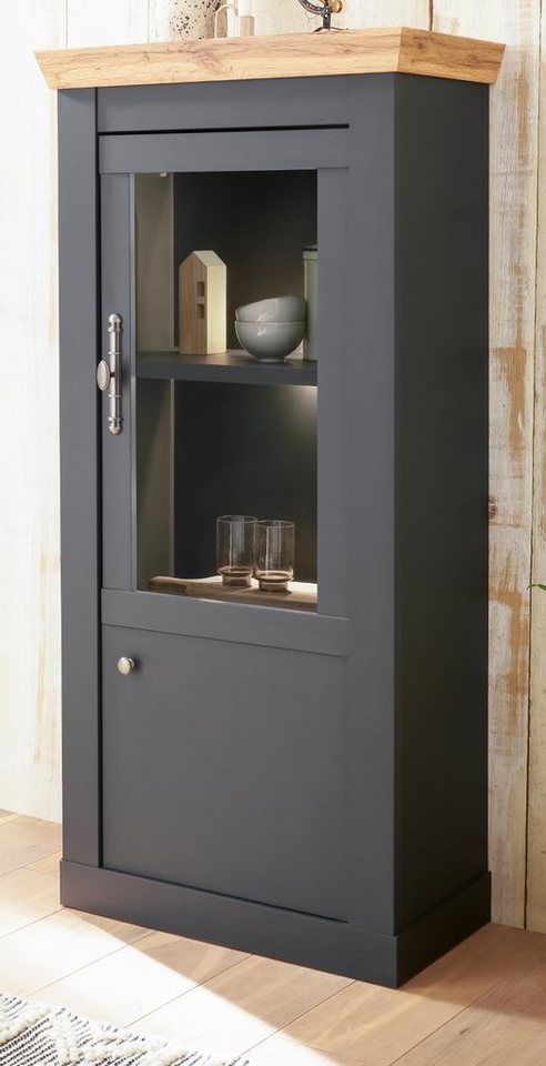 Furn.Design Standvitrine Ribera (Hochkommode in matt grau mit Wotan Eiche, 72 x 146 cm) mit Soft-Close-Funktion von Furn.Design
