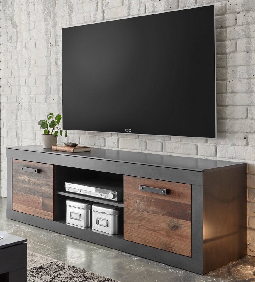 Furn.Design TV-Board Ward (Flat-TV Unterschrank in Used Wood und Matera grau, 153 x 51 cm), mit Stauraum von Furn.Design