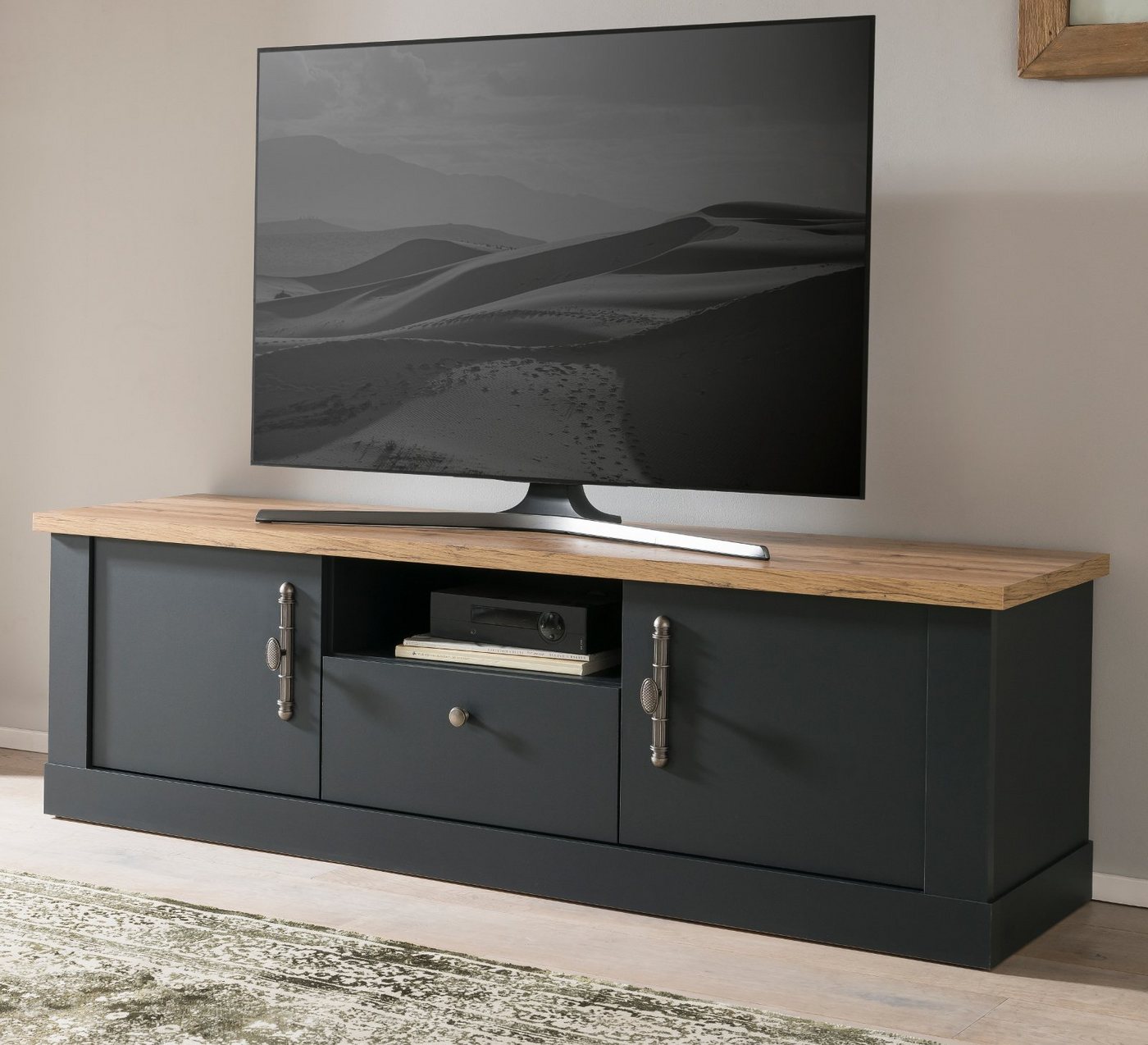 Furn.Design TV-Schrank Ribera (Lowboard in matt grau mit Wotan Eiche, 158 x 51 cm) mit Soft-Close-Funktion von Furn.Design