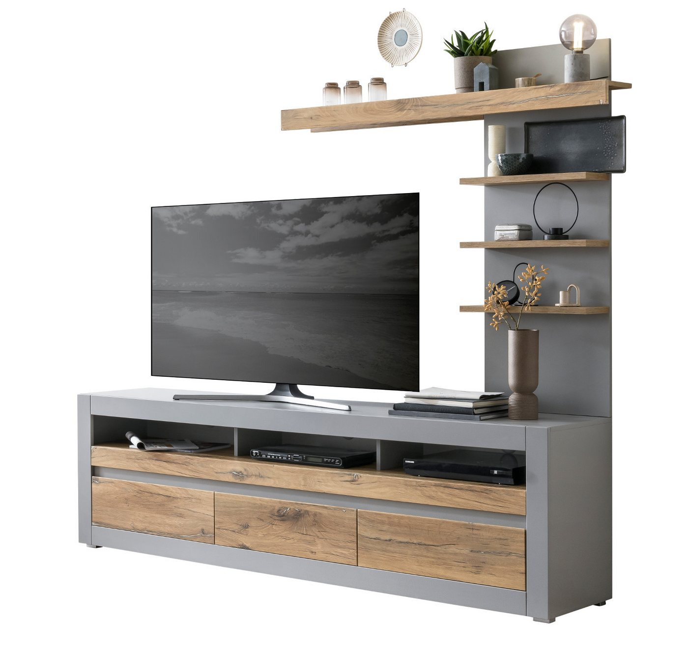 Furn.Design TV-Schrank Tamaris (Set 2-teilig in matt grau mit Eiche, Breite 217 cm) mit Soft-Close von Furn.Design