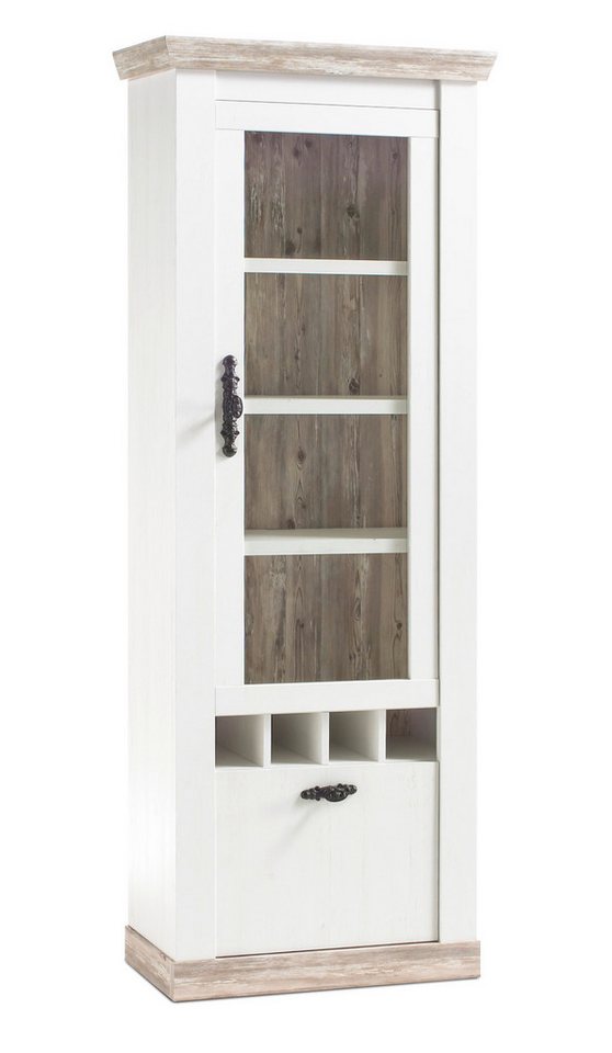 Furn.Design Vitrine Rovola (Standvitrine in Pinie weiß mit Oslo Pinie, 71 x 201 cm) Landhausstil von Furn.Design