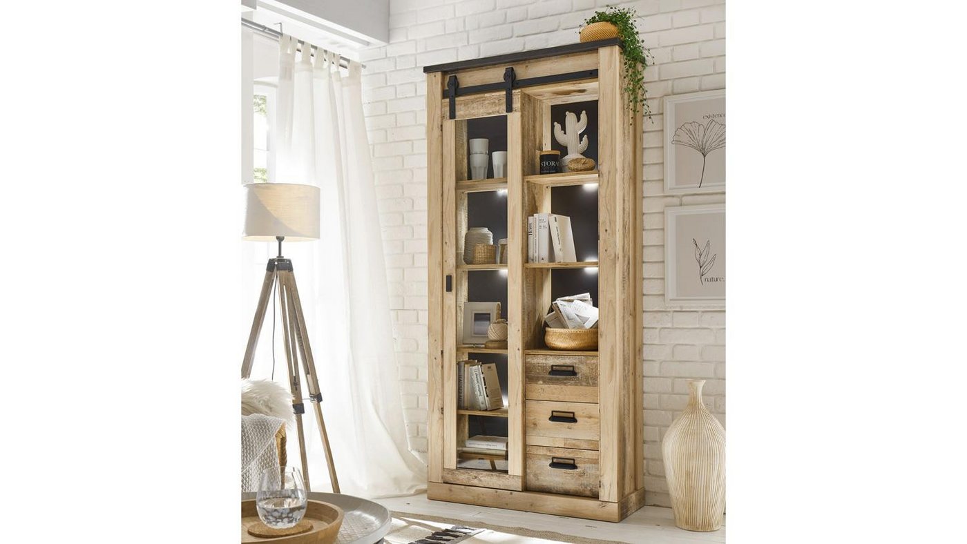 IMV Vitrine Vitrine Sherwood 24 Old Style hell anthrazit mit soft-close 93 cm von IMV