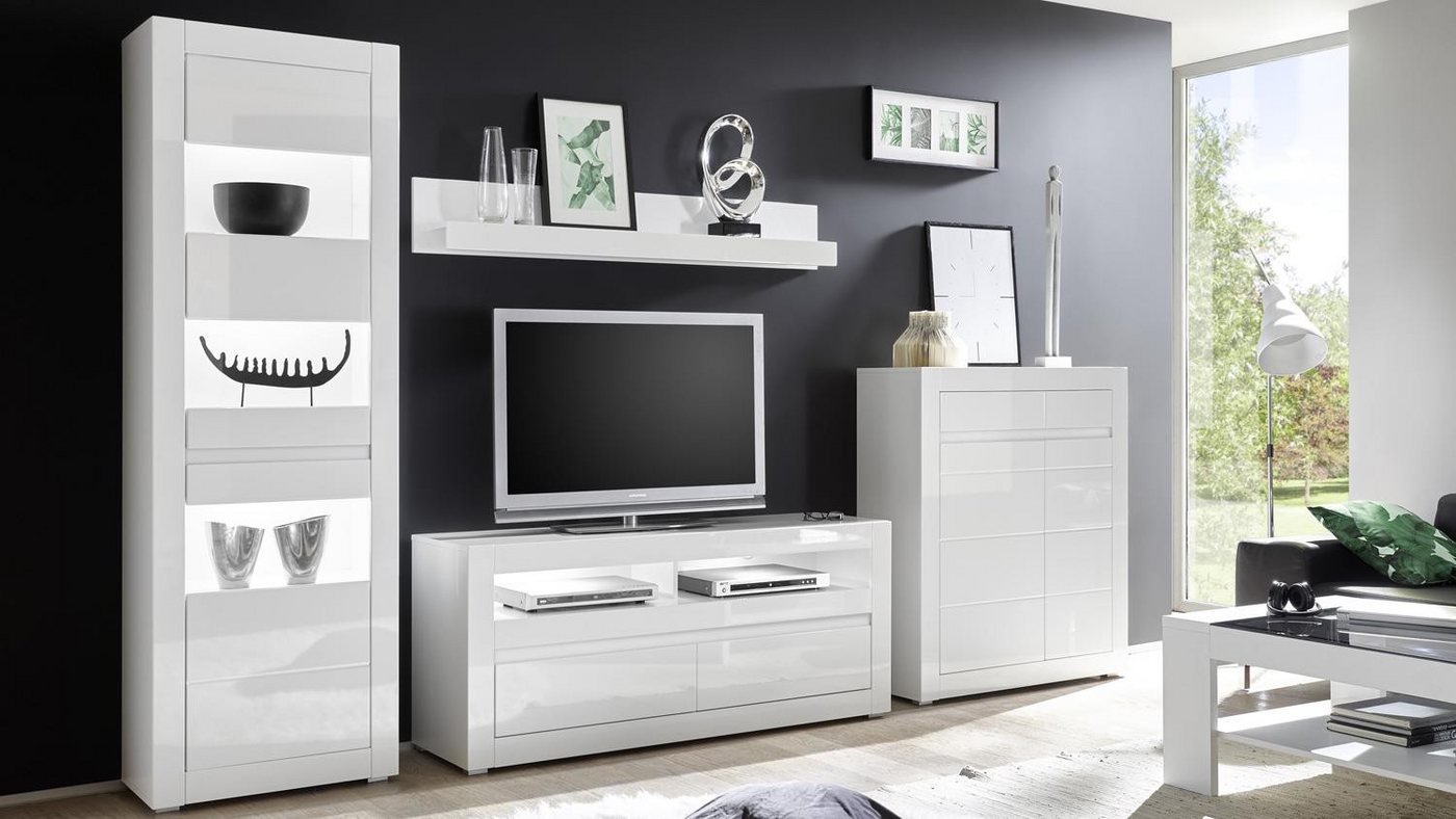 IMV Wohnwand Wohnwand 1 Carat Anbauwand Wohnzimmer weiß Hochglanz, (4-St) von IMV