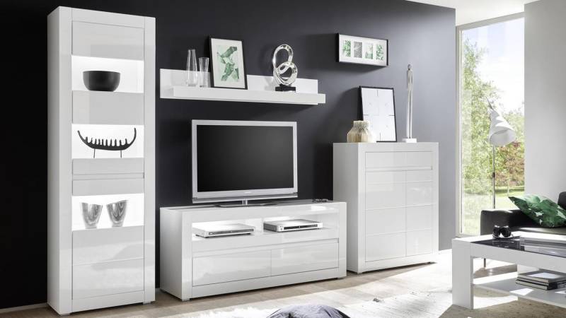 IMV Wohnwand Wohnwand 1 Carat Anbauwand Wohnzimmer weiß Hochglanz, (4-St) von IMV