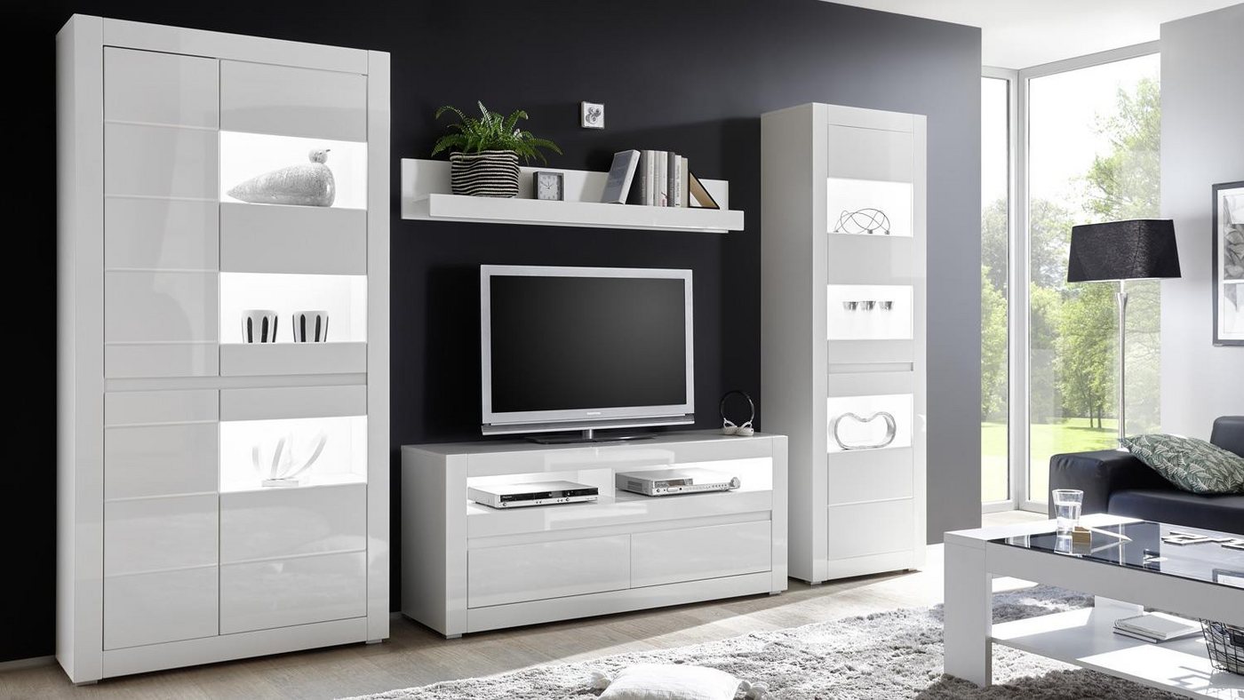 IMV Wohnwand Wohnwand 2 Carat Anbauwand Wohnzimmer weiß Hochglanz, (4-St) von IMV