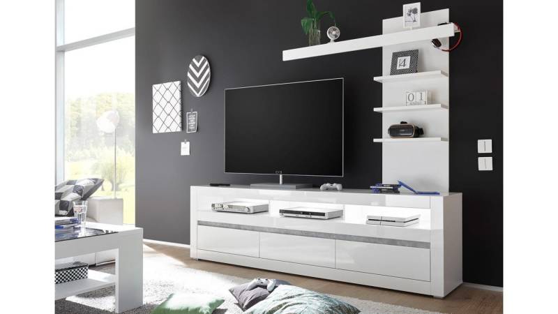 IMV Wohnwand Wohnwand 3 Carat Anbauwand TV-Board Regal weiß Hochglanz, (2-St) von IMV