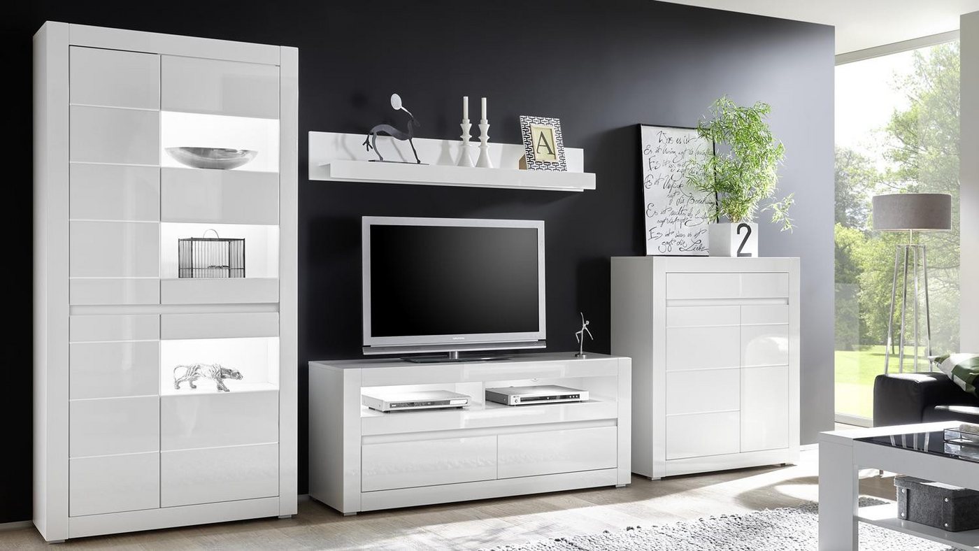 IMV Wohnwand Wohnwand 4 Carat Anbauwand Wohnzimmer weiß Hochglanz, (4-St) von IMV