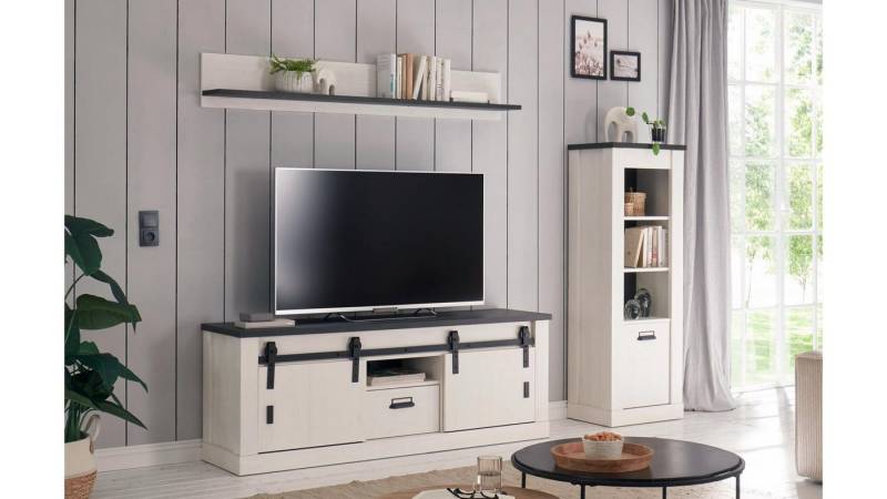 IMV Wohnwand Wohnwand Sherwood W1 Pinie weiß anthrazit mit soft-close, (3-St) von IMV