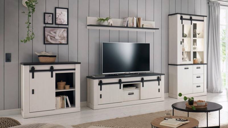 IMV Wohnwand Wohnwand Sherwood W3 Pinie weiß anthrazit mit soft-close, (4-St) von IMV