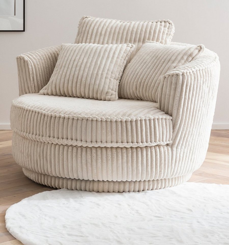 Furn.Design Loveseat Comfy (Love Seat in Cord Wollweiß, 120 x 120 cm), drehbar, Bonell Federkern von Furn.Design