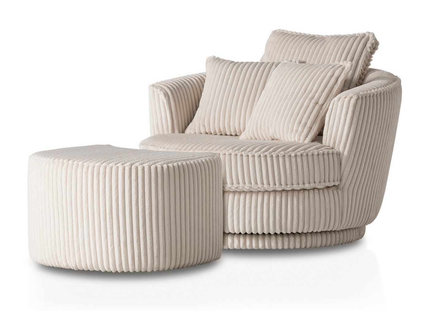 Furn.Design Loveseat Comfy (Love Seat in Cord Wollweiß, 120 x 120 cm), drehbar, Bonell Federkern von Furn.Design