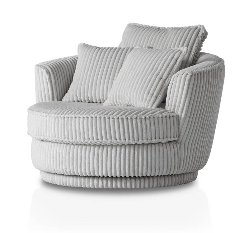 Furn.Design XXL-Sessel Comfy (Love Seat in Cord hellgrau, 120 x 120 cm), 360° drehbar von Furn.Design