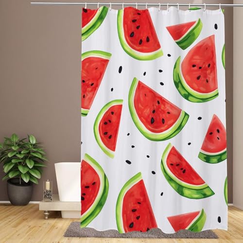 Duschvorhang 100 x 180 cm Beige Extra Lange Badezimmervorhänge Wassermelone, Wasserdicht Schnelltrocknend Waschbar Weich Polyestergewebe Duschvorhang mit Haken, Zuhause, Hotel, Schule, Nassraum Dekor von IMYOGI