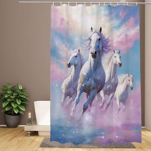 Duschvorhang 150 x 200 cm Pferd Extra Lange Badezimmervorhänge Rosa, Wasserdicht Schnelltrocknend Waschbar Weich Polyestergewebe Duschvorhang mit Haken und Beschwertem Saum, Zuhause, Hotel, Nassraum D Duschvorhang 150 x 200 cm Pferd Extra Lange Badezimmervorhänge Rosa, Wasserdicht Schnelltrocknend Waschbar Weich Polyestergewebe Duschvorhang mit Haken und Beschwertem Saum, Zuhause, Hotel, Nassraum D von IMYOGI