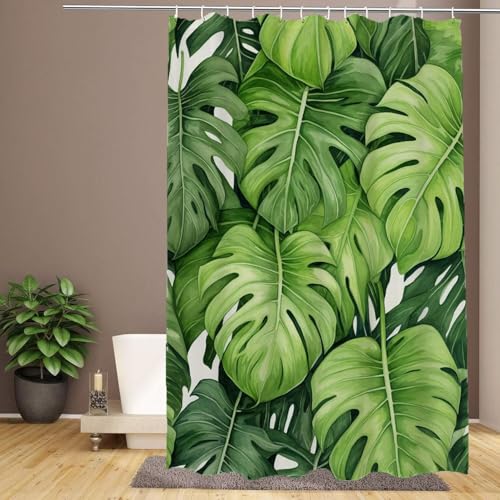 Duschvorhang 160 x 180 cm, Grün, extra lang, Badezimmervorhänge, Blattmuster, wasserdicht, schnelltrocknend, waschbar, weicher Polyesterstoff, Duschvorhang mit Haken und beschwertem Saum, Heim-, Hotel Duschvorhang 160 x 180 cm, Grün, extra lang, Badezimmervorhänge, Blattmuster, wasserdicht, schnelltrocknend, waschbar, weicher Polyesterstoff, Duschvorhang mit Haken und beschwertem Saum, Heim-, Hotel von IMYOGI