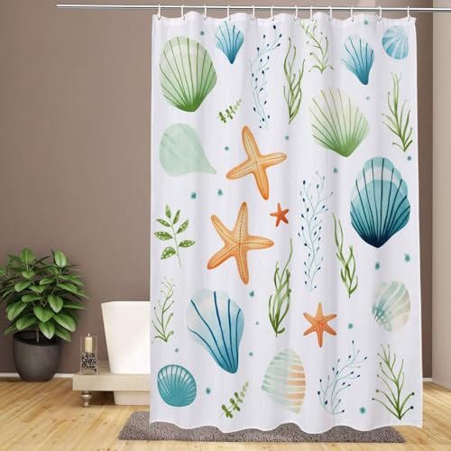 Duschvorhang 200 x 180 cm, einfache extra lange Badezimmervorhänge, Muschel, wasserdicht, schnelltrocknend, waschbar, weicher Polyesterstoff, Duschvorhang mit Haken, für Zuhause, Hotel, Schule, Nassra Duschvorhang 200 x 180 cm, einfache extra lange Badezimmervorhänge, Muschel, wasserdicht, schnelltrocknend, waschbar, weicher Polyesterstoff, Duschvorhang mit Haken, für Zuhause, Hotel, Schule, Nassra von IMYOGI