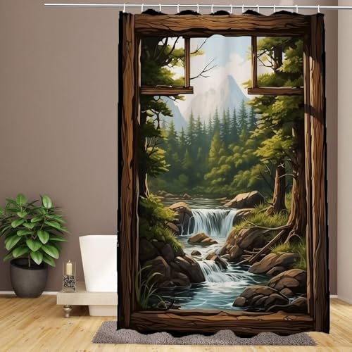 Duschvorhang 200 x 240 cm Wald Extra Lange Badezimmervorhänge Fensterbank, Wasserdicht Schnelltrocknend Waschbar Weich Polyestergewebe Duschvorhang mit Haken, Zuhause, Hotel, Schule, Nassraum Dekor R- Duschvorhang 200 x 240 cm Wald Extra Lange Badezimmervorhänge Fensterbank, Wasserdicht Schnelltrocknend Waschbar Weich Polyestergewebe Duschvorhang mit Haken, Zuhause, Hotel, Schule, Nassraum Dekor R- von IMYOGI