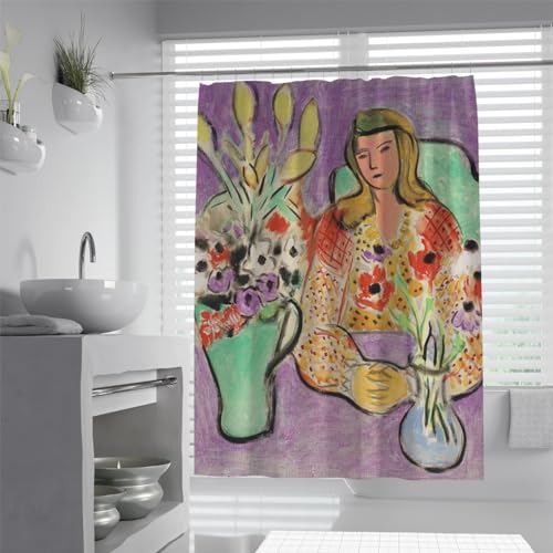 IMYOGI Exquisiter, eleganter Duschvorhang mit Blumenmuster für Damen, modernes, abstraktes, Violettes Duschvorhang-Set mit Haken, wasserdichter Polyesterstoff, Badezimmervorhänge 240 x 180 IMYOGI Exquisiter, eleganter Duschvorhang mit Blumenmuster für Damen, modernes, abstraktes, Violettes Duschvorhang-Set mit Haken, wasserdichter Polyesterstoff, Badezimmervorhänge 240 x 180 von IMYOGI
