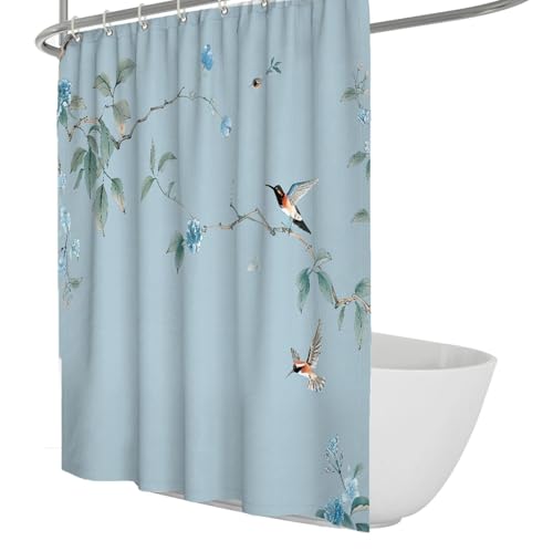 IMYOGI Exquisiter Blauer Duschvorhang mit Blumenmuster, Boho-Stil, Vintage-Stil, grüne Blätter, Badezimmervorhänge, hübscher Vogel, rustikales Bauernhaus-Duschvorhang-Set mit Haken, 200 x 200 IMYOGI Exquisiter Blauer Duschvorhang mit Blumenmuster, Boho-Stil, Vintage-Stil, grüne Blätter, Badezimmervorhänge, hübscher Vogel, rustikales Bauernhaus-Duschvorhang-Set mit Haken, 200 x 200 von IMYOGI