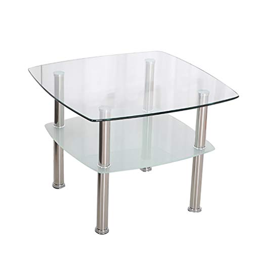 IMYOGI Exquisiter Couchtisch, quadratischer Teetisch aus gehärtetem Glas für zu Hause, doppellagiger Büro-Sofa-Ecktisch (Farbe: B, Größe: 60 x 60 x 45 cm) von IMYOGI