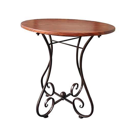IMYOGI Exquisiter Couchtisch, runder Balkon-/Gartentisch aus Schmiedeeisen im europäischen Stil, Bronzestativ + braune Tischplatte, Sofa-Beistelltisch/Ecktisch (Größe: 60 x 65 cm) von IMYOGI