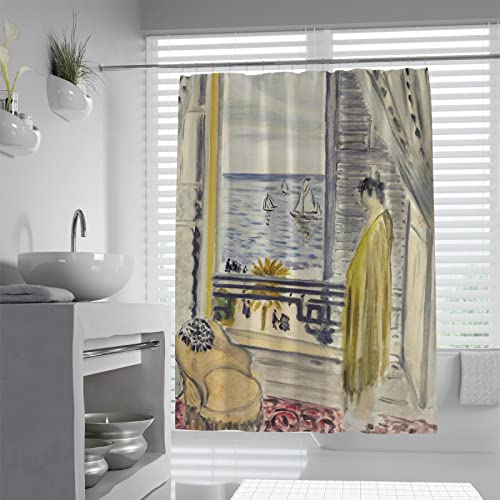 IMYOGI Exquisiter Duschvorhang mit Küsten-Innenraumkunst, berühmter Gemälde-Design-Duschvorhang, abstrakte Frau, Balkon, Meerblick, Badevorhang, 180 x 220 IMYOGI Exquisiter Duschvorhang mit Küsten-Innenraumkunst, berühmter Gemälde-Design-Duschvorhang, abstrakte Frau, Balkon, Meerblick, Badevorhang, 180 x 220 von IMYOGI