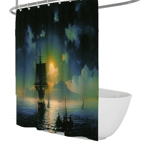 IMYOGI Exquisiter Duschvorhang mit Nacht-Meerblick, Fantasiehimmel, Mondschiff, Badezimmer-Duschvorhang, wasserdicht, schnelltrocknender Stoff, 100 x 200 IMYOGI Exquisiter Duschvorhang mit Nacht-Meerblick, Fantasiehimmel, Mondschiff, Badezimmer-Duschvorhang, wasserdicht, schnelltrocknender Stoff, 100 x 200 von IMYOGI